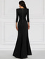 cheap BLACK-Black Tie Mermaid Long Sleeve V Neck Stretch Crepe Gown Cocktail Dresses Elegant Formal Wedding Floor Length  with Glitter