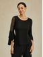 abordables Blouses Élégantes-Femmes Hauts Élégants A Volants Paillettes Œillet Élégant Quotidien Dames Manche 3/4 Manche flottante Col Bateau Hauts Réguliers Quotidien Travail robe demoiselle d honneur Noir Printemps Automne