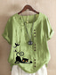 cheap Shirts-Women&#039;s Cotton Linen Shirts Animal Cat Elegant Vintage Tropical Short Sleeve Crew Neck Regular Tops Daily Holiday Vacation Wear Buttons Grass Green White Yellow Army Green Navy Blue Summer Spring