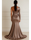 ieftine Rochii de seară sirenă-Trompetă  Sirenă Lungime Podea Rochii de bal Rochii de seara Rochie De Bal Rochie formală Elegant Manșon Lung Pe Umăr Nuntă Oficial Rochie roz Satin întins cu Pliuri