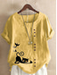 cheap Shirts-Women&#039;s Cotton Linen Shirts Animal Cat Elegant Vintage Tropical Short Sleeve Crew Neck Regular Tops Daily Holiday Vacation Wear Buttons Grass Green White Yellow Army Green Navy Blue Summer Spring