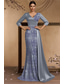 cheap BLUE-Floral Sequin Embroidered Lace Mermaid / Trumpet Evening Gown Elegant Dress Formal Wedding Sweep / Brush Train 3/4 Length Sleeve V Neck Satin with Pleats 2025