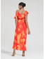 abordables Robes de vacances-Robe mi-longue à basque pour femmes, tenue d'invité de mariage, violet, orange, manches courtes, volants fleuris, cravate sur le devant, printemps &amp;amp; été asymétrique romantique s m l