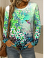 cheap Floral tee-Women&#039;s T Shirt Floral Graphic Bird Vintage Stylish Classic Long Sleeve Crew Neck Round Neck Regular Tops Daily Weekend Print Yellow Red Blue Purple Green Summer Spring Fall
