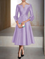 cheap Cocktail Dresses-A-Line Cocktail Dresses Elegant Dress Formal Wedding Guest Tea Length 3/4 Length Sleeve V Neck Satin with Pleats Dresses