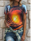 cheap Art&amp;Design tee-Women&#039;s T Shirt Graphic Abstract Vintage Stylish Classic Short Sleeve Crew Neck Round Neck Regular Tops Daily Print Blue Orange Summer Spring