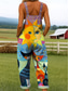 cheap Animals Jumpsuit-Women&#039;s Dungarees Active Graphic Sleeveless Wide Leg Print Vacation Street Loose Fit Yellow Red Blue Summer
