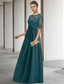 cheap Floor Length-Sheath Column Floor Length Wedding Guest Dress Formal Dresses Evening Gown Mother of the Bride Dress Short Sleeve Jewel Neck Elegant Plus Size Wedding Guest Wedding Party Chiffon Lace with Appliques