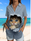 cheap Animals Tops-Women&#039;s Shirt Long Sleeve Button Down Blouse Graphic Animal Cat Vintage Tropical Daily Sleeveless Short Sleeve Shirt Collar Regular Tops Daily Black And White Black White Dusty Blue Green