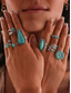 voordelige Dames ringen-Dames bohemian turquoise ringset – vintage verzilverde stapelringen met blauwe steendetails voor feesten, festivals en dagelijks gebruik