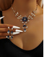 cheap Women&#039;s Necklace-Women&#039;s Gold-Plated Blue Crystal Necklace and Earrings Set with Floral Design - Elegant Party Jewelry for Formal Events and Evening Celebrations