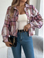 cheap Shirt Jackets-Women&#039;s Shirt Jacket Casual Jacket Comfortable Breathable Buttons Print Casual Plaid Vacation Street Casual Daily Wear Single Breasted Short Stand Collar Regular Fit Long Sleeve Outerwear Pink