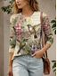 cheap Animals tee-Women&#039;s T Shirt Floral Graphic Bird Vintage Stylish Classic Long Sleeve Crew Neck Round Neck Regular Tops Daily Weekend Print Pink Red Green Spring Fall