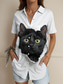 cheap Animals Tops-Women&#039;s Shirt Long Sleeve Button Down Blouse Graphic Animal Cat Vintage Tropical Daily Sleeveless Short Sleeve Shirt Collar Regular Tops Daily Black And White Black White Dusty Blue Green
