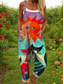 cheap Animals Jumpsuit-Women&#039;s Dungarees Active Graphic Sleeveless Wide Leg Print Vacation Street Loose Fit Yellow Red Blue Summer
