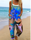 cheap Animals Jumpsuit-Women&#039;s Dungarees Active Graphic Sleeveless Wide Leg Print Vacation Street Loose Fit Yellow Red Blue Summer