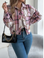 cheap Shirt Jackets-Women&#039;s Shirt Jacket Casual Jacket Comfortable Breathable Buttons Print Casual Plaid Vacation Street Casual Daily Wear Single Breasted Short Stand Collar Regular Fit Long Sleeve Outerwear Pink