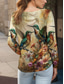 cheap Animals tee-Women&#039;s T Shirt Floral Graphic Bird Vintage Stylish Classic Long Sleeve Crew Neck Round Neck Regular Tops Daily Weekend Print Pink Red Green Spring Fall