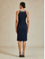 cheap Plain Dress-Women&#039;s Midi Dress Sheath Dress Elegant Wedding Party Wedding Guest Regular Fit Solid Color Sleeveless Halter Neck Off Shoulder Navy Blue Fall Winter