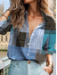 cheap Stripe&amp;Geometric Tops-Women&#039;s Shirt Button Down Blouse Plaid Stylish Casual Long Sleeve Shirt Button Down Blouse Collar Regular Tops Daily Buttons Print Red Blue Green Khaki Summer Spring