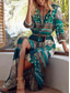 levne Boho šaty-Dámské Maxi šaty Volnočasové šaty Boho Chic šaty Boho šaty Čechy Roztomilý stylové Dovolená Denní Plážové Volný Grafika 3/4 délka rukávu Do V Černá Fialová Vodní modrá Léto Jaro Podzim