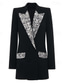 cheap BLACK-Couture Style Crystal-embellished Double Breasted Blazer Mini Tuxedo Dress Sheath / Column Evening Gown Elegant Dress Formal Evening Party Peak Lapel and Pockets