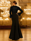 abordables Vestidos de Noche Sirena-Corte Trompeta Sirena Hasta el Suelo Trajes de gala Vestidos de noche Corte Cenicienta Vestimenta formal Elegante Reluciente Manga Larga Cuello Barco Boda Formal Crepé elástico con Pluma Brillante