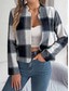 cheap Print Coats-Women&#039;s Casual Jacket Comfortable Breathable Print Casual Plaid Vacation Street Daily Wear Going out Open Front Short Stand Collar Regular Fit Long Sleeve Outerwear Navy Red Green Summer Spring