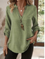 cheap Shirts-Women&#039;s Cotton Linen Shirts Solid Color Stylish Casual Long Sleeve V Neck Regular Tops Daily Buttons Blue Purple Green Khaki Beige Summer Spring