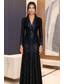 cheap BLACK-Black Tuxedo Dress A-Line Evening Gown Blazer Dress Formal Wedding Floor Length Long Sleeve V Neck Satin Peak Lapel with Stretch Sequin 2025