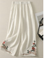 cheap Plain Cotton Linen Pant-Women&#039;s Cotton Linen Pants Chinos Ethnic Style Basic Casual Full Length High Waist Floral Embroidered Pocket Elastic Waist Comfort Outdoor Micro-elastic Vacation Street Daily Khaki Beige Summer