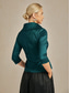 abordables Blouses Élégantes-Femmes Chemisier Hauts de soirée Nœud devant Élégant Métallique Moderne Manche 3/4 Col en V Hauts Réguliers Soirée robe demoiselle d honneur Semi-Formel Cyan Vert Emeraude Printemps, Automne, Hiver