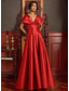 cheap Evening Dresses-A-Line Evening Gown Elegant Dress Formal Wedding Floor Length Off Shoulder V Neck Stretch Satin with Pocket 2025