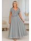 preiswerte Mamas Kleidersets-Zweiteilig A-Linie Bodenlang Kleid für Hochzeitsgäste Brautmutterkleid Kurzarm V Ausschnitt Elegant Einfach luxuriös Formell Hochzeitsgast Chiffon Krepp mit Spitze Perlenstickerei