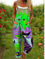 cheap Animals Jumpsuit-Women&#039;s Dungarees Active Graphic Sleeveless Wide Leg Print Vacation Street Loose Fit Yellow Red Blue Summer