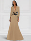 cheap BLACK-Black Tie Mermaid Long Sleeve V Neck Stretch Crepe Gown Cocktail Dresses Elegant Formal Wedding Floor Length  with Glitter
