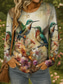 cheap Animals tee-Women&#039;s T Shirt Floral Graphic Bird Vintage Stylish Classic Long Sleeve Crew Neck Round Neck Regular Tops Daily Weekend Print Pink Red Green Spring Fall