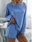 cheap Women’s Short Sets-Women&#039;s Fashion Streetwear Daily Shorts Sets Long Sleeve Crew Neck Plain Drawstring Casual Daily Black Pink Royal Blue Summer Loose Fit
