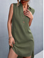 voordelige Eenvoudige jurk-Dames Mini-jurk Zonnejurk Zomerjurk Casual Dagelijks Normale pasvorm Effen Kleur Mouwloos Overhemdkraag Leger groen Zwart Rood Beige Zomer