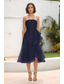 cheap Cocktail Dresses-A-Line Cocktail Dresses Elegant Dress Formal Wedding Tea Length Sleeveless Off Shoulder Organza with Pleats Ruffles