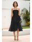 cheap Cocktail Dresses-A-Line Cocktail Dresses Elegant Dress Formal Wedding Tea Length Sleeveless Off Shoulder Organza with Pleats Ruffles
