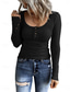 cheap Plain Tops-Women&#039;s Blouse Solid Color Stylish Casual Long Sleeve Scoop Neck Regular Tops Daily Buttons Black White Pink Wine Blue Summer Spring Fall