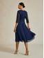 baratos Vestido Simples-Mulheres Vestido midi Vestido de chiffon Elegante Festa Aniversário Normal Côr Sólida Manga 3/4 Gola Redonda Azul Marinha