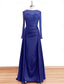 cheap CHAMPAGNE-Mermaid Sequin Evening Gown Ruched Champagne Satin Dress Long Sleeves Masquerade Floor Length Illusion Neck with Pearls Overskirt dress