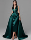 economico Vestiti da sera-Abito da sera elegante a trapezio color oro e verde, abito formale da sposa, lungo fino al pavimento, senza maniche, scollo a V, abito da madre della sposa color champagne, in raso elasticizzato con