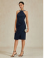 cheap Plain Dress-Women&#039;s Midi Dress Sheath Dress Elegant Wedding Party Wedding Guest Regular Fit Solid Color Sleeveless Halter Neck Off Shoulder Navy Blue Fall Winter