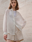 cheap Shirts-Women&#039;s 100% Ramie Shirt Solid Color Elegant Vintage Daily Long Sleeve Shirt Collar Regular Tops Work Daily Holiday Big white Apricot Summer Spring Fall