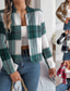 cheap Print Coats-Women&#039;s Casual Jacket Comfortable Breathable Print Casual Plaid Vacation Street Daily Wear Going out Open Front Short Stand Collar Regular Fit Long Sleeve Outerwear Navy Red Green Summer Spring