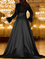 cheap BLACK-Black Tie A-Line Evening Gown Elegant Dress Carnival Formal Floor Length Long Sleeve V Neck Pocket Satin with Feather Sequin