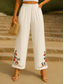cheap Plain Cotton Linen Pant-Women&#039;s Cotton Linen Pants Chinos Ethnic Style Basic Casual Full Length High Waist Floral Embroidered Pocket Elastic Waist Comfort Outdoor Micro-elastic Vacation Street Daily Khaki Beige Summer
